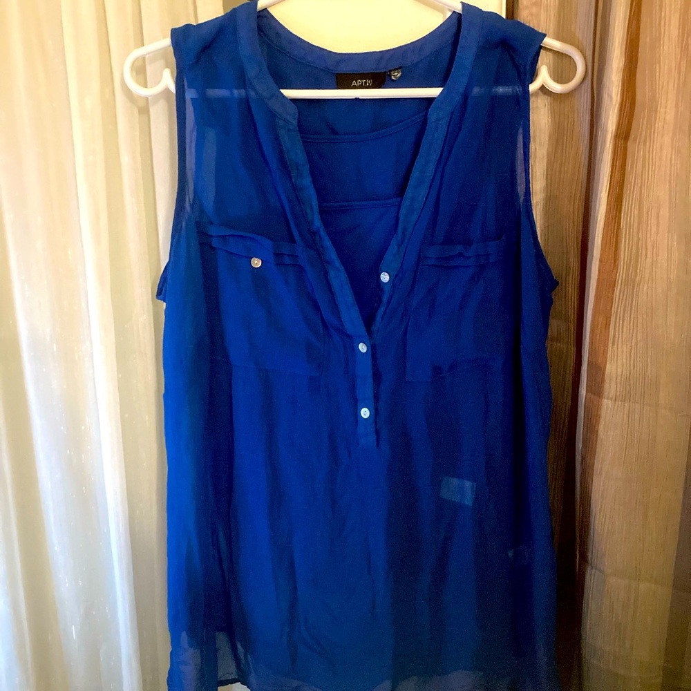 Sheer, Blue Tank Top, Inner Spaghetti Strap.